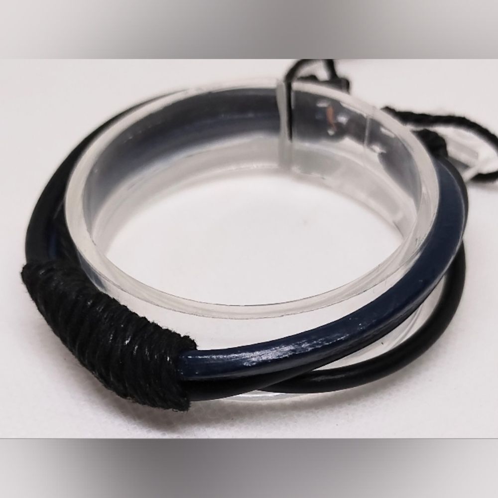 Men's bracelet leather layered black new e72